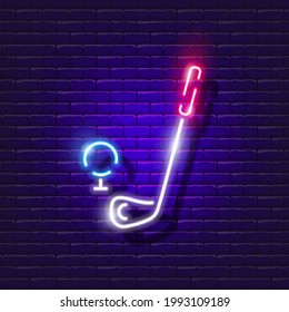 Golf club neon icon. Outdoor activities. Golf glowing sign. Sports concept.