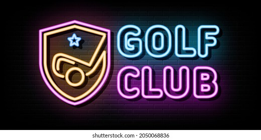 Golf Club Neon Signs Vector. Design Template Neon Style