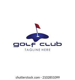 Golf club pin flag simple vector navy blue logo illustration