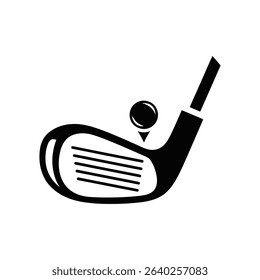 A golf club is poised to strike a golf ball. Black and white image.