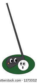 A golf club ready to strike a golf ball on a field vector color drawing or illustration 