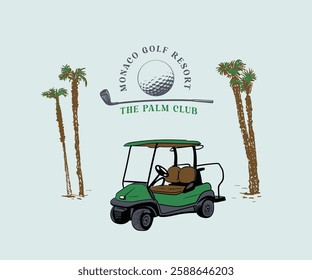 Golf club resort vector design, Golf cart vector art, Retro vintage sports club artwork for t shirt, poster, graphic print