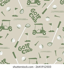 Golf club retro hand drawing style vector seamless repeat pattern.