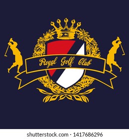 golf club royal, chest badge, gold colour with crown, golfers