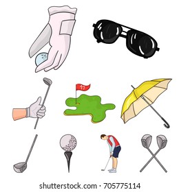 Golf club set icons in cartoon style. Big collection of golf club vector symbol stock illustration