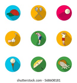 Golf club set icons in flat style. Big collection of golf club vector symbol stock illustration