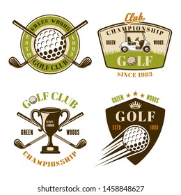 Golf club set of vector colored emblems, badges, labels or logos in vintage style isolated on white background