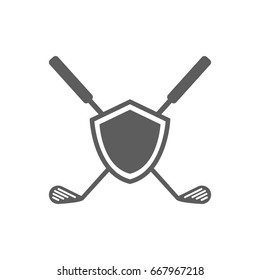 Golf club and Shield icon in trendy flat style isolated on white background. Symbol for your web site design, logo, app, UI. Vector illustration, EPS