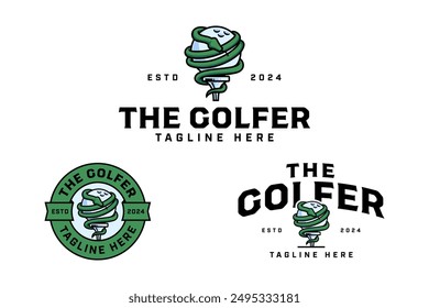 golf club with snake, golf ball, tee colorful badge logo design set for golfer, sport and tournament.  golf ball illustration vintage logo element template for professional team 