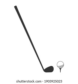 Golf club or stick icon with ball on tee. Vector illustration.