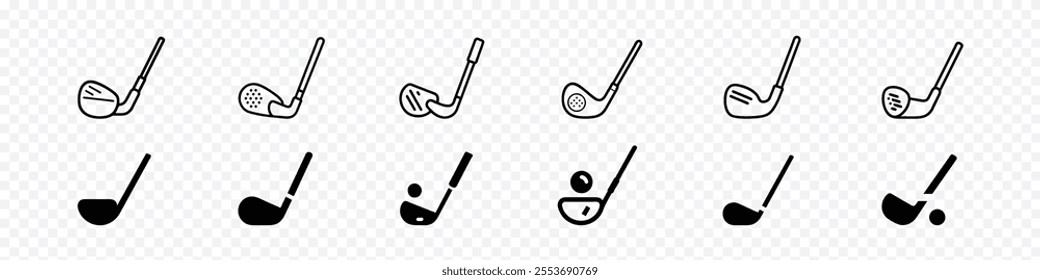 Golf club, Golf stick icon. Silhouette iron golf club, Golf Clubs icon set, Pair of iron or wedge golfs club flat vector icon