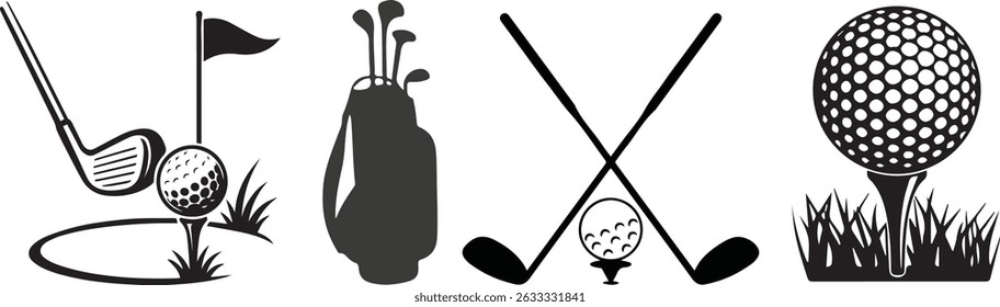 Golf Club, Tee and Ball. golf club silhouette vector file black color