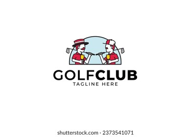 golf club with two golfers modern logo design for golf lover and event