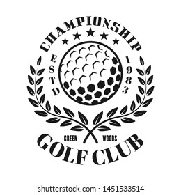 Golf club vector emblem, label, badge or logo in vintage monochrome style isolated on white background