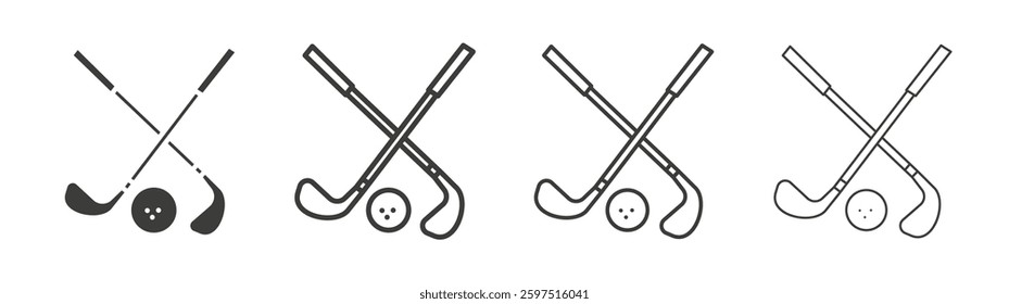 Golf club vector icon set in black and white color.