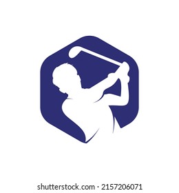 Vektor-Logo-Design des Golfclubs. Golf-Player trifft Ball-Inspiration Logo-Design