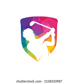 Golf club vector logo design. Golf player hits ball inspiration Logo design