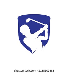 Golf club vector logo design. Golf player hits ball inspiration Logo design