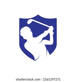 Vektor-Logo-Design des Golfclubs. Golf-Player trifft Ball-Inspiration Logo-Design