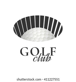 Golf club vector logo, emblem, icon, sign template. Graphic illustration, design element of golf ball in the hole