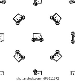 Golf club vehicle pattern repeat seamless in black color for any design. Vector geometric illustration