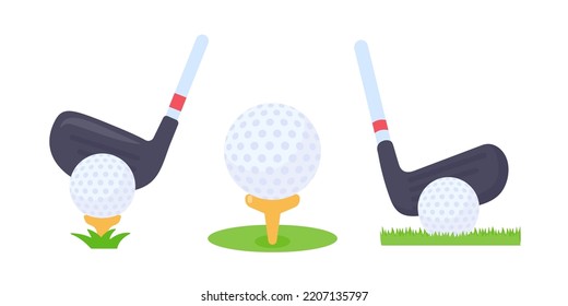 Golf clubs and balls for sporting events on the grass.