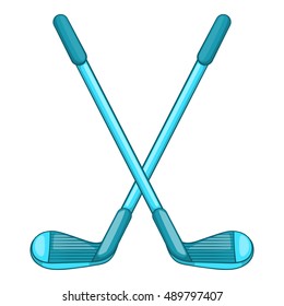Golf clubs icon in cartoon style isolated on white background. Sport symbol vector illustration