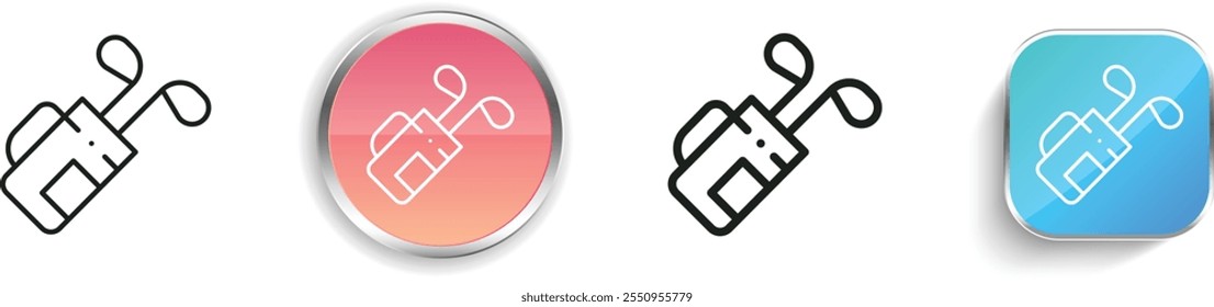 Icono de palos de golf. Diseño de estilo lineal delgado, regular y de Botón aislado sobre fondo blanco
