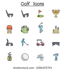 Golf color line icon set