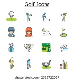 Golf color line icon set