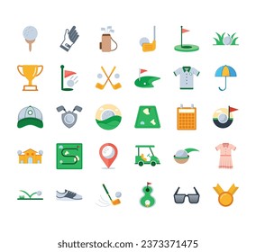 Golf colored icons. collection of 30 set icon vector