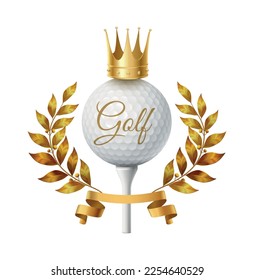 Golf composition with isolated golf club emblem with realistic ball and brassie images vector illustration