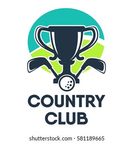 Golf Country Club Logo Template Or Icon For Tournament And Championship. Vector Symbols Of Victory Goblet Or Champion Winner Cup Award