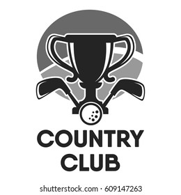 Golf Country Club Logo Template Or Icon For Tournament And Championship. Vector Symbols Of Victory Goblet Or Champion Winner Cup Award