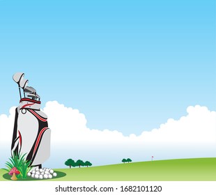 Golf course background view in clear sky atmosphere. Vector illustration.