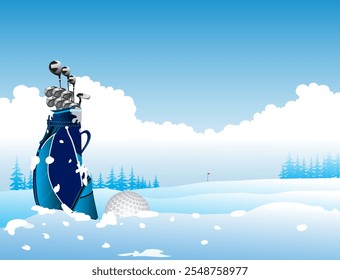 Golf course background view in clear sky atmosphere. Vector illustration.