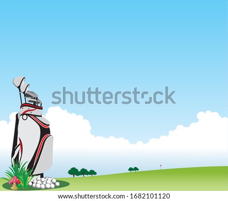 Golf course background view in clear sky atmosphere. Vector illustration.