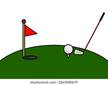 Golf course with the ball about to go into the hole.
