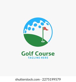 Campo de golf y diseño del logo de la pelota de golf