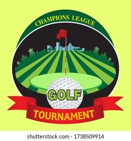 Golf course for challenging golfers Surrounded by sfady nature. Illustration of a golf course as a background.