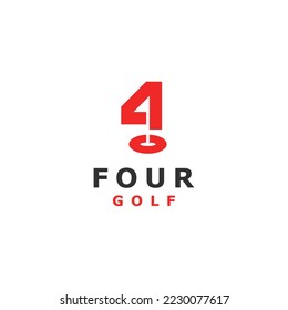 Golf course club with number 4 logo design as flag golf as negative space