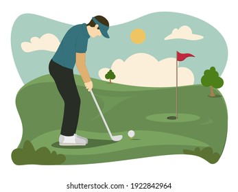 Golf course, country sports club or resort flat vector web banner.