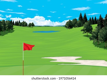 Golf course with dazzling green