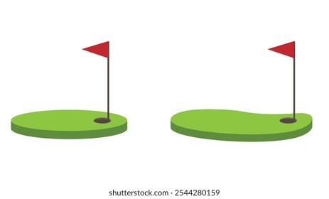 Golf Course Design Element with Flag and Hole. Sports and leisure outdoor activity vector art