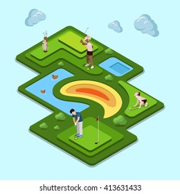 Golf course field concept. Flat 3d isometry isometric style web site app icon set concept vector illustration. Creative people collection.