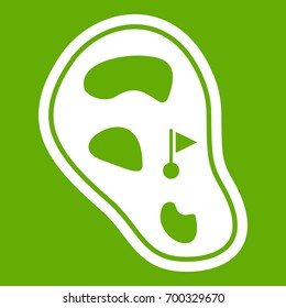 Golf course field icon white isolated on green background. Vector illustration