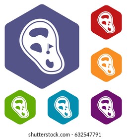 Golf course field icons set hexagon isolated vector illustration