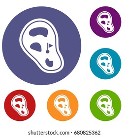 Golf course field icons set in flat circle red, blue and green color for web