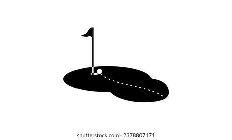 Golf course with flag, black isolated silhouette