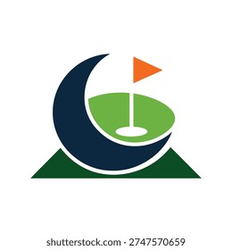 Golf course flag icon with green and blue design elements
